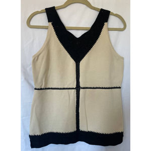 Per Se by Carlisle Sleeveless Tank Blouse Crochet Black Cream- Medium